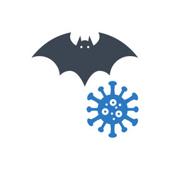 Bat carrier of coronavirus related vector glyph icon. Bat and virus sign. Isolated on white background. Editable vector illustration