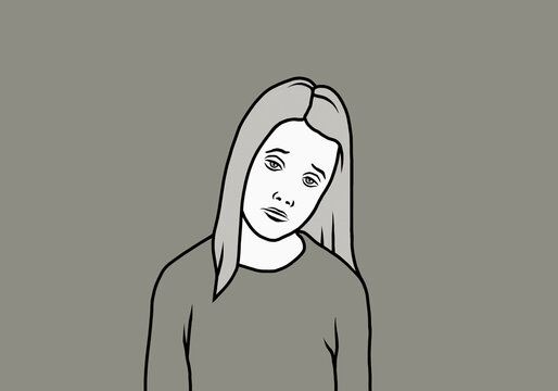 Portrait sad, depressed woman on gray background

