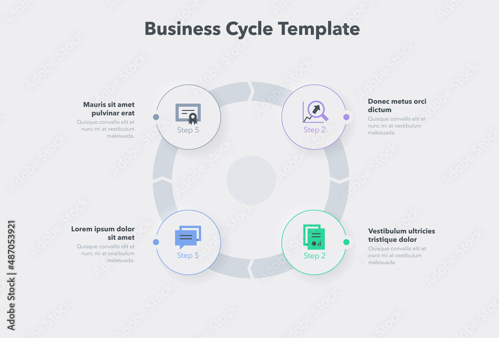 Poster Simple concept for business cycle diagram with four steps and place for your description. Flat infographic design template for website or presentation.