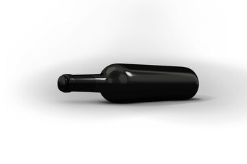 Black Wine bottle with label and close black box packaging mockup isolated on white background, 3d rendering.