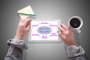 Social selling concept on a tablet