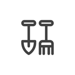 Pitchfork and shovel line icon