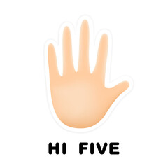 Hand print with text hi five sticker illustration