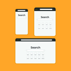 Search Engine Screen Mockup for mobile phone, tablet, laptop and desktop screen vector illustration