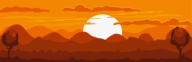 BACKGROUND, GAME, WILD WEST, DESERT, HEAT, SUNSET, PRAIRIE, JOURNEY, ROAD, CACTUS, INDIANS, AMERICA, CANYON, LANDSCAPE, SAND, MOUNTAINS, VECTOR, ILLUSTRATION, ART