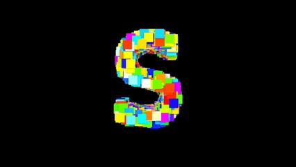 Letter S. 3D Bright colored uppercase large letter of the alphabet S on an empty black background isolate. Color font