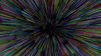 Abstract colored background 3d. Multicolor lines and shapes on an empty black background.