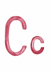 Watercolor illustration of hand drawn letter C