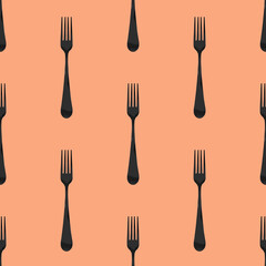 Seamless pattern. Fork top view on pastel red orang background. Template for applying to surface. Flat lay. 3D image. 3D rendering.