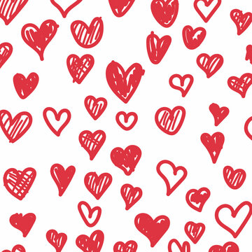 Heart doodles seamless pattern. Hand drawn hearts texture.