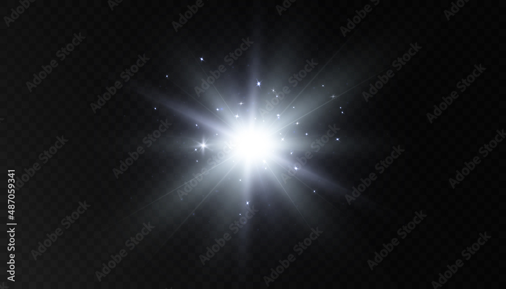Poster white beautiful light explodes with a transparent explosion. vector, bright illustration for perfect