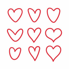 Hand drawn heart line vector icon, doodle style set.