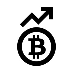 Bitcoin rate increase vector editable black icon isolated on white 