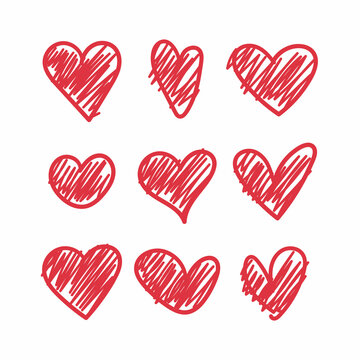 Doodle hearts, hand drawn love heart collection.