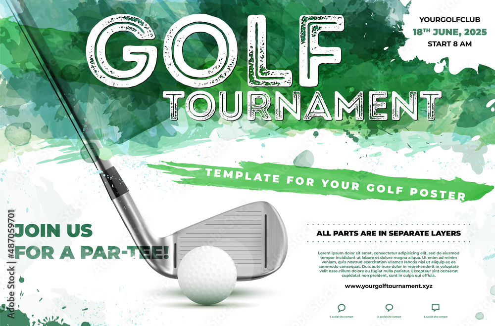 Wall mural golf watercolor poster template with sample text in separate layer