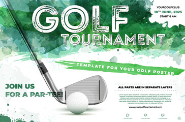 Golf watercolor poster template with sample text in separate layer