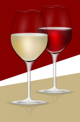 Transparent glasses of white and red wine