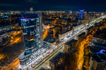 Fototapeta premium Cityscape shot from a drone. Kyiv, Ukraine.