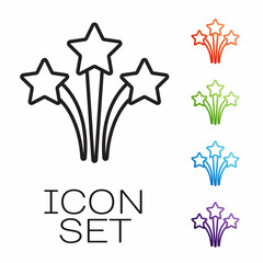 Black line Firework icon isolated on white background. Concept of fun party. Explosive pyrotechnic symbol. Set icons colorful. Vector
