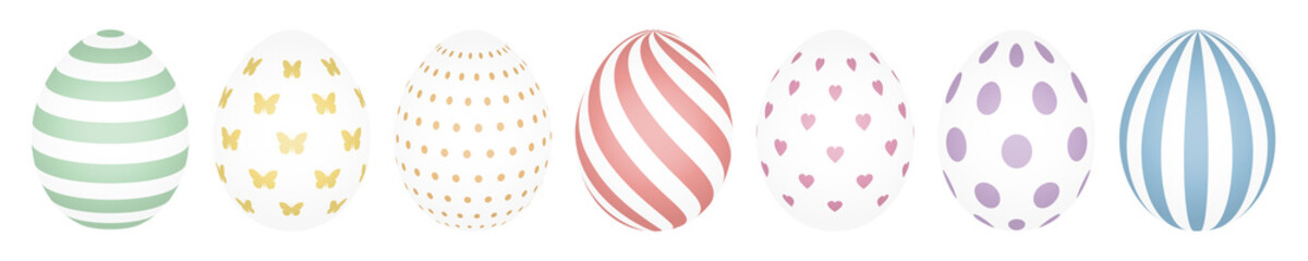 7 Weiße Ostereier Retrofarben Mit Weißen Mustern