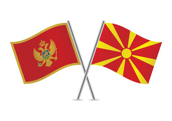 Montenegro and Macedonia crossed flags. Montenegrin and Macedonian flags isolated on white background. Vector icon set. Vector illustration.