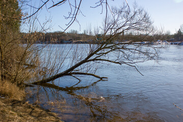 Neighborhood of Grodno, Belarus. Landscape with the river Neman on a sunny February day.