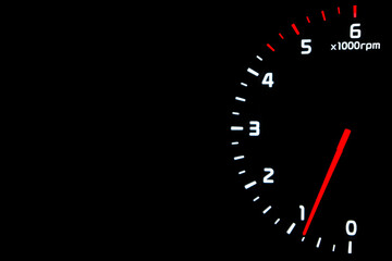 Close up shot of a tachometer in car. Car dashboard. Dashboard details with indication lamps.Car...