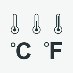 set of thermometer, weather, temperature, celsius, fahrenheit icon vector symbol