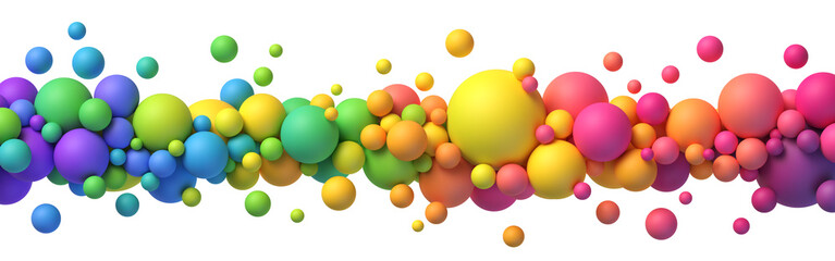 Colorful rainbow matte balls in different sizes. Abstract composition with multicolored flying spheres. Vector background