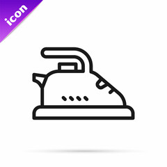 Black line Electric iron icon isolated on white background. Steam iron. Vector