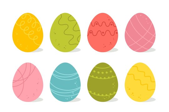 A set of eggs for a happy Easter with patterns. Vector illustration in a flat style isolated on a white background