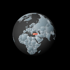 Low poly globe centered to Turkey. Red polygonal country on the globe. Satellite view of Turkey. Awesome vector illustration.