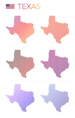 Fototapeta premium Texas dotted map set. Map of Texas in dotted style. Borders of the US state filled with beautiful smooth gradient circles. Modern vector illustration.