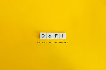 Decentralized Finance (DeFi) Banner. Letter tiles on bright orange background. Minimal aesthetics.