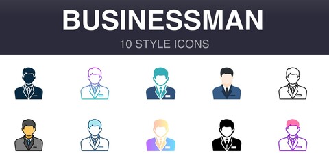 Businessman 10 style universal icons, line, outline, simple, flat, filled, two coloured, gradient elements