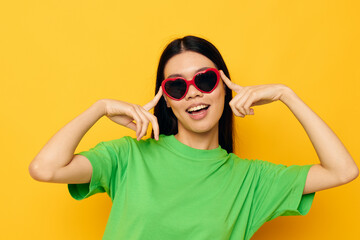 Portrait Asian beautiful young woman summer style sunglasses close-up isolated background unaltered