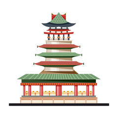 Facade or exterior of tower or pagoda, vector icon