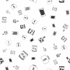 Set Shot glass, Alcohol or beer bar location, Beer bottle and can and Glass of whiskey on seamless pattern. Vector