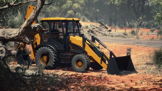 excavator tractor in bush forest