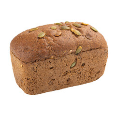 Isolated loaf of bread with pumpkin seeds on white background