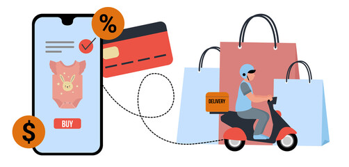 The concept of online ordering and online delivery. Flat style. Vector illustration.