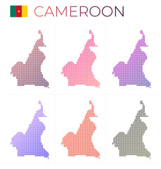 Cameroon dotted map set. Map of Cameroon in dotted style. Borders of the country filled with beautiful smooth gradient circles. Trendy vector illustration.