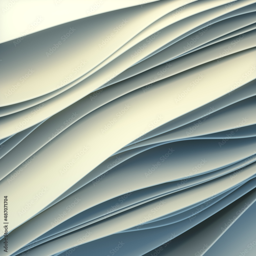 Aufkleber smooth wavy flow of white fabric stripes in the wind. 3d rendering digital illustration