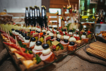 Food on the table. Dishes. Wedding table. Serving.