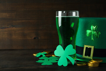 Different St.Patrick's Day accessories, space for text