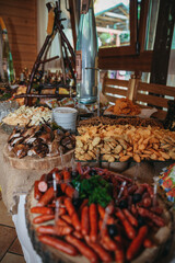 Food on the table. Dishes. Wedding table. Serving.
