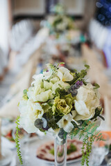 Food on the table. Dishes. Wedding table. Serving.