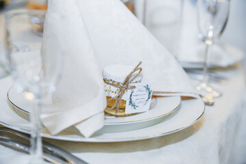 Food on the table. Dishes. Wedding table. Serving.