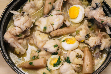 fresh fish casserole, monkfish in green sauce