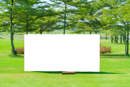 Mockup image of Blank billboard white screen posters billboard for advertising Sponsor in Golf course activity